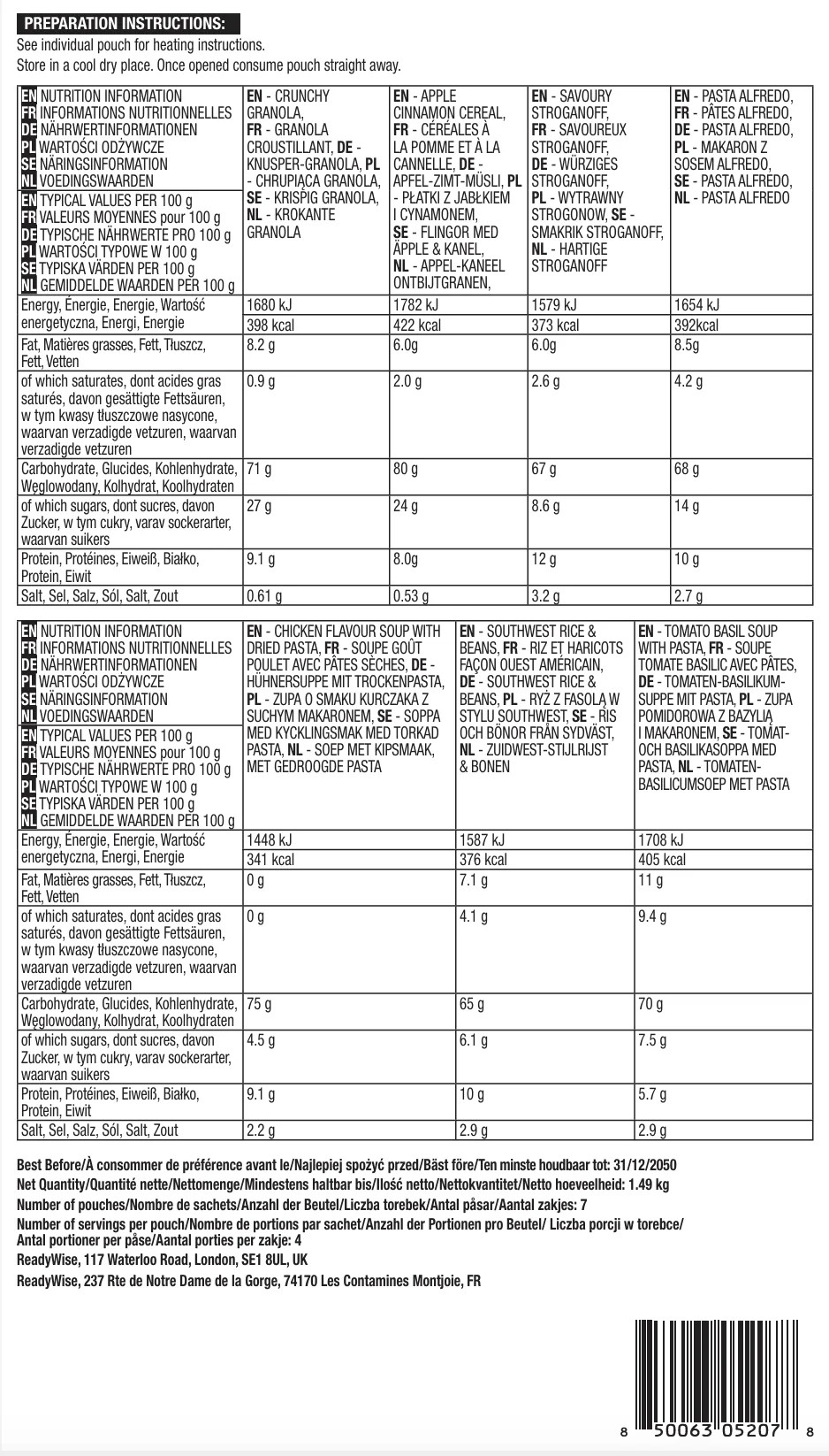 readywise 80 portionen fleisch mit reis, vorratspackung, gefriergetrocknet, bis zu 15 jahre haltbar